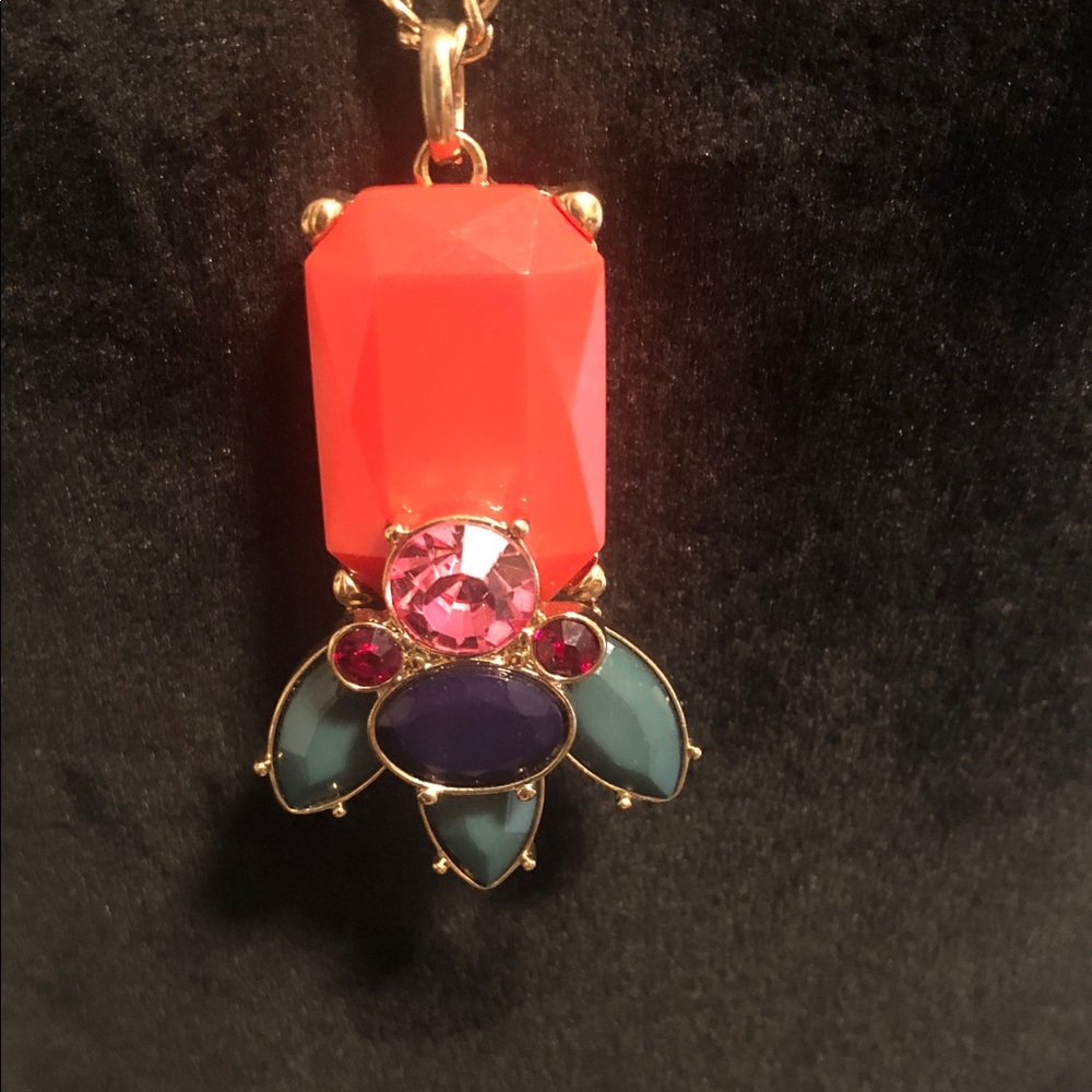 Talbots Signed Faux Stone Statement Pendant Necklace Gold Tone